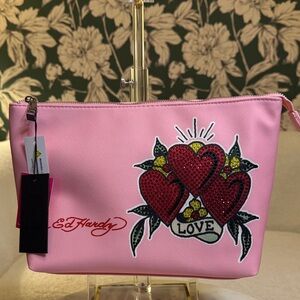 Ed Hardy Pink Heart Cosmetic Bag NWT